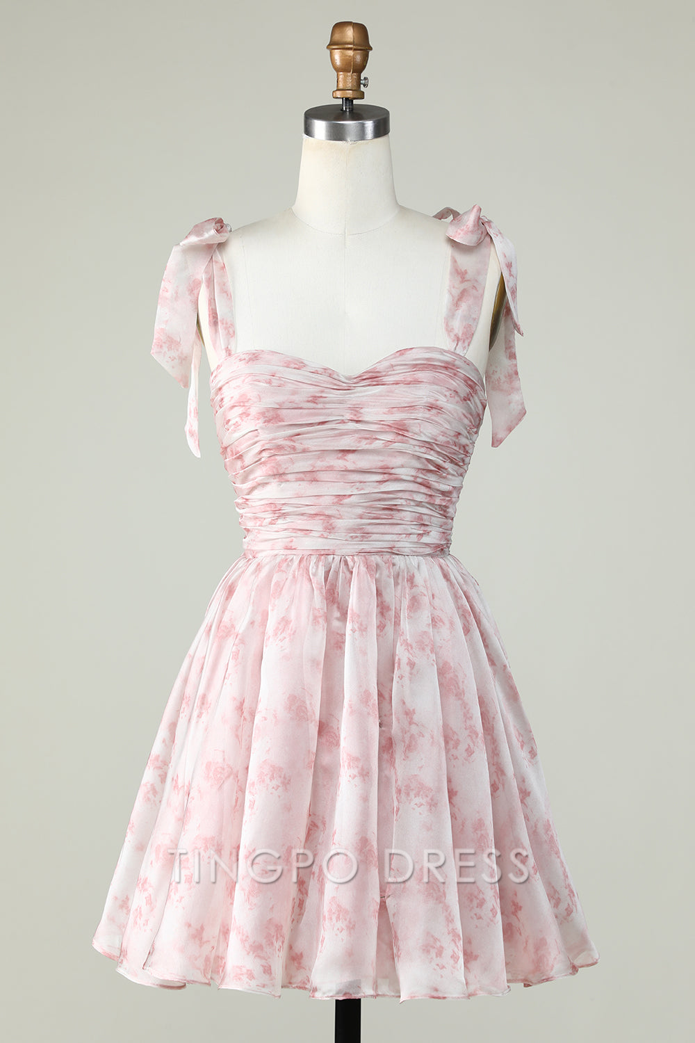 TingPo Wholesale Elegant Stylish A Line Off the Shoulder Blush Printed Short Homecoming Dress formal wear dresses